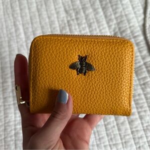 Yellow Leather Card Holder with Bee Accent